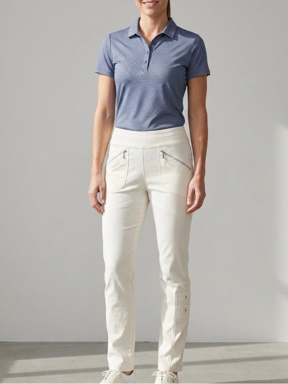 Jamie Sadock Slimming Classic Pull On Long Golf Pants Cream, size 6